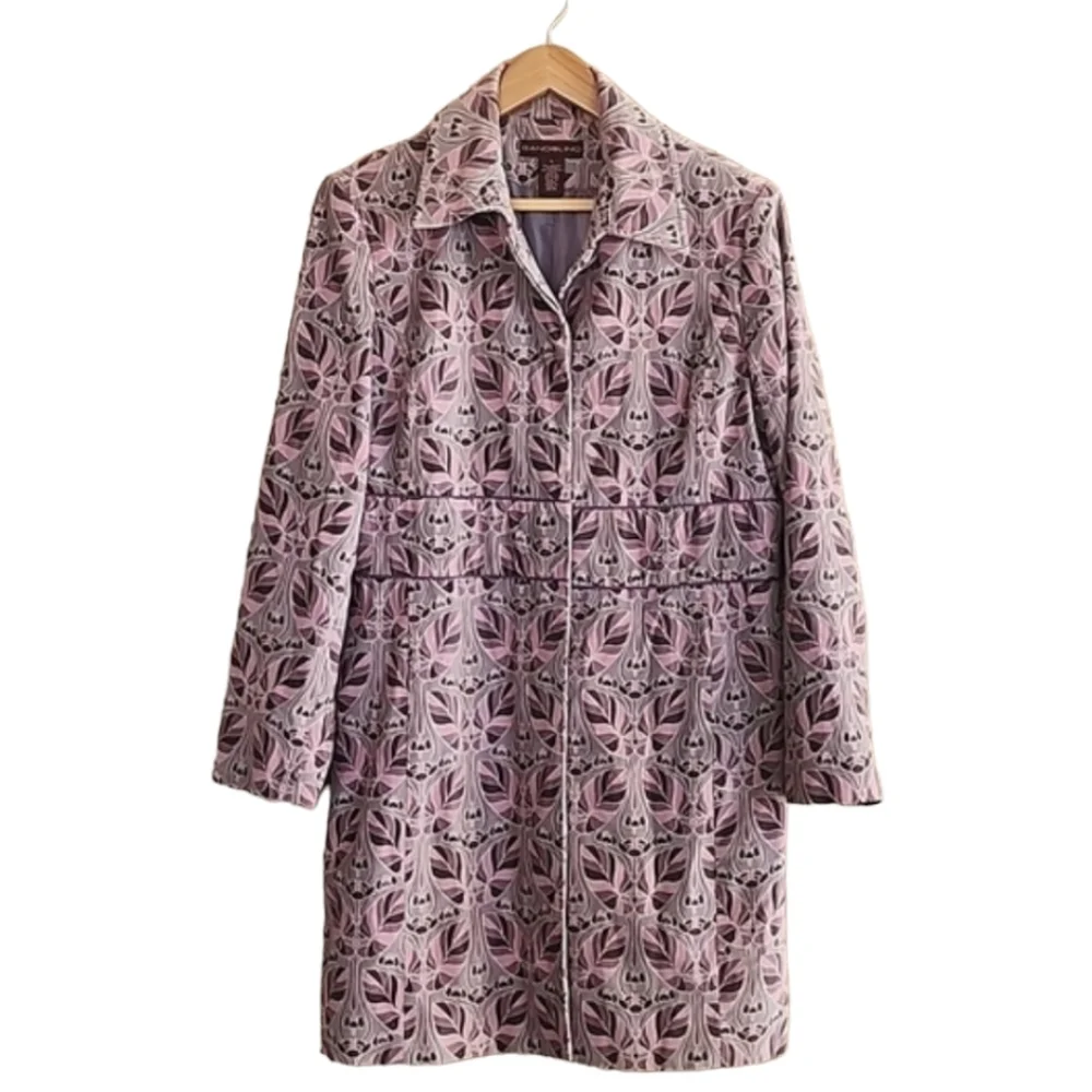 BANDOLINO Pink Gray Velvet Jacket L Retro Velour Peacoat Floral Y2K Topper - Picture 14 of 15